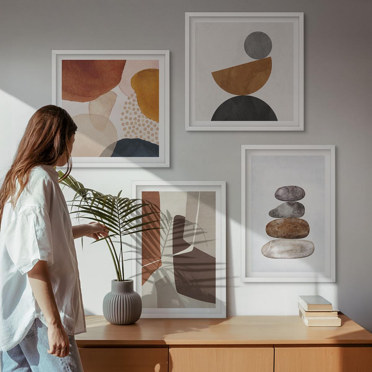 BILDER SET 4er Set - 50x50 cm & 40x60 cm Weißer Rahmen - Abstrakte Malerei Dekorationen - Weiß, Kunststoff (50/50cm) - TULUP