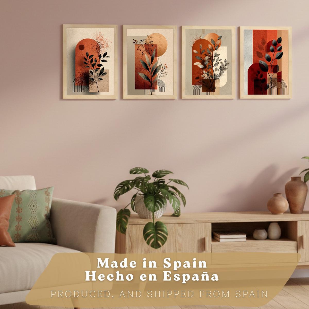 POSTER 4er Kunstdruck-Set Wandbilder Blumen Abstrakt Rot Orange modern Wohnzimmer Deko, Schlafzimmer, Küche, Badezimmer Rahmenlos A3 - Beige, Papier (29.7/1/42cm) - Nacnic