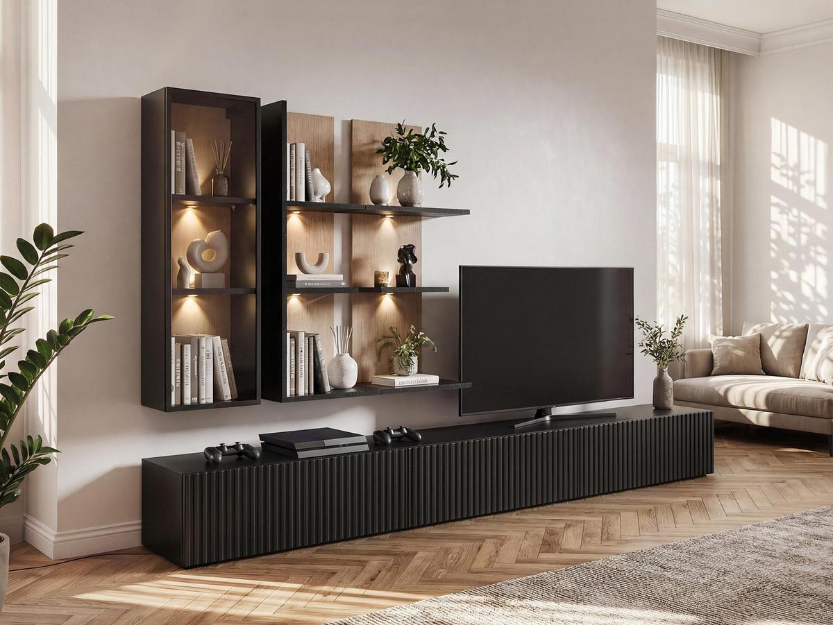 WOHNWAND Soul mit LED-Beleuchtung - Schwarz/Braun, Holzwerkstoff/Kunststoff (300/31.5/42cm) - MIRJAN24