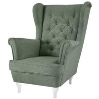 CHESTERFIELD-SESSEL Falco grün mit Weiß Holzbeinen - Weiß/Grün, Holz/Textil (82/102/92cm) - Beautysofa