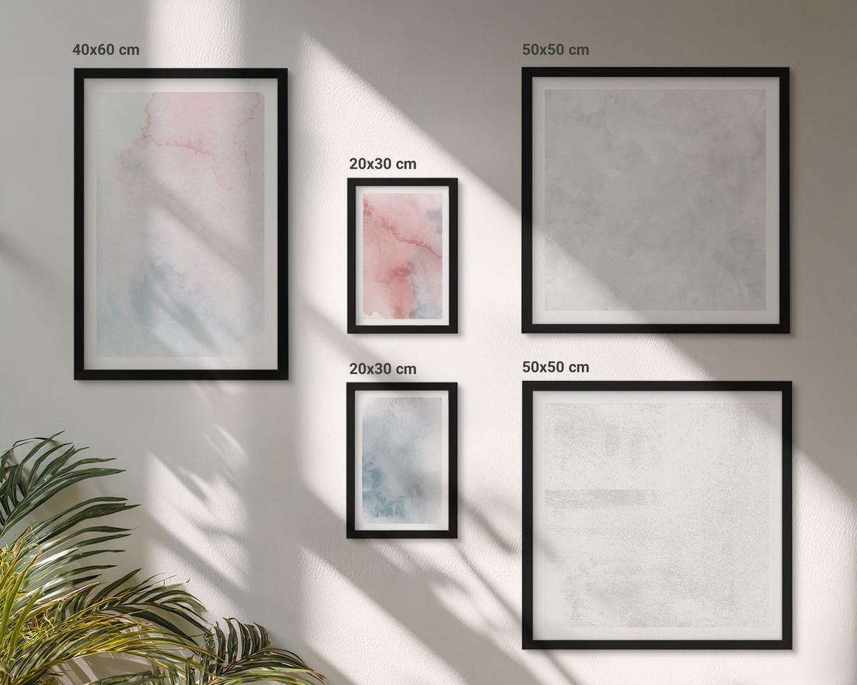 BILDER SET 5er Set - 50x50 cm & 20x30 cm & 40x60 cm Schwarzer Rahmen - Pastellfarbene Aquarelltexturen - Schwarz, Kunststoff (40/60cm) - TULUP