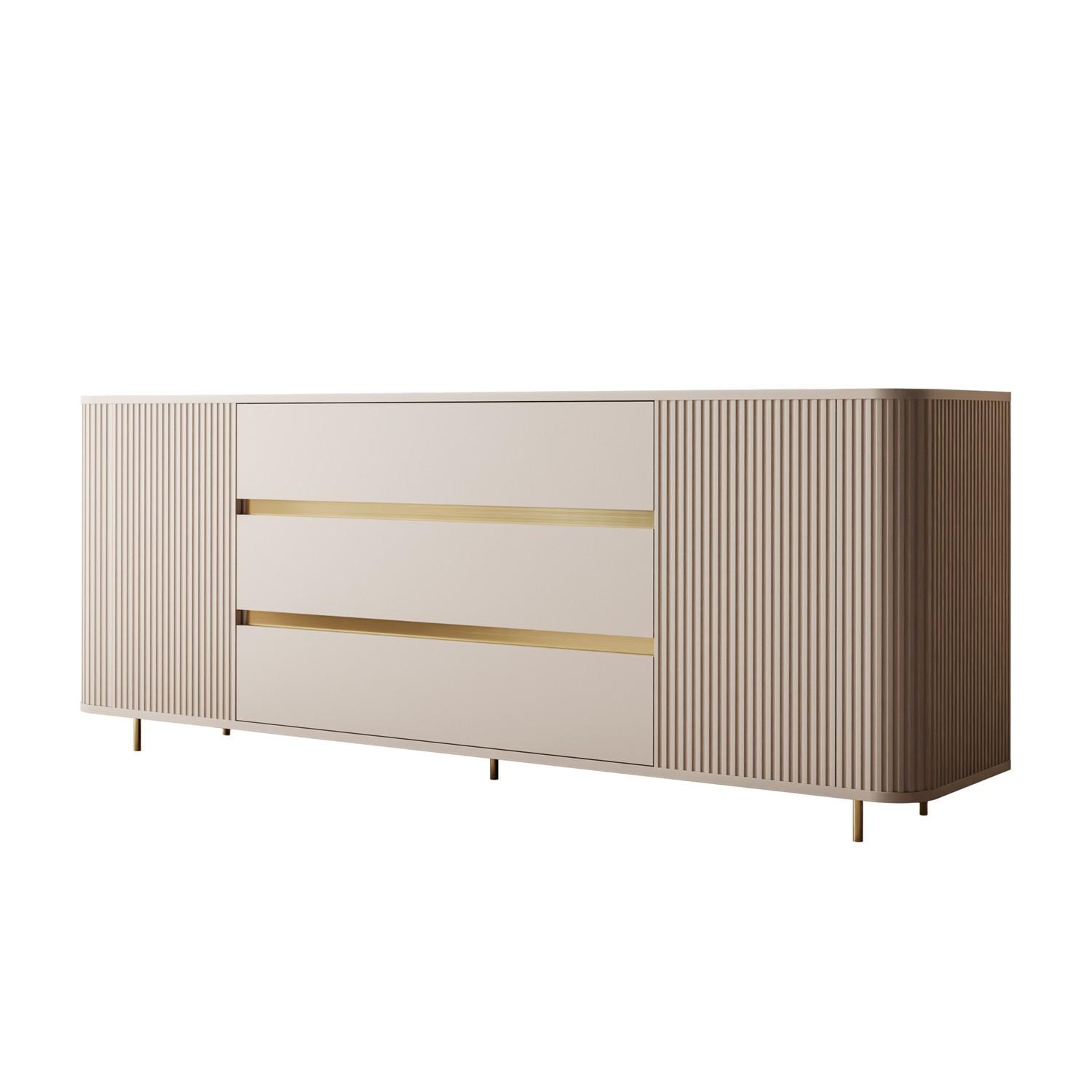 KOMMODE MIRAGE GOLD 2D3S mit geriffelten Seiten und goldenen Details - Beige, Holzwerkstoff (180/73/40cm) - Lookway