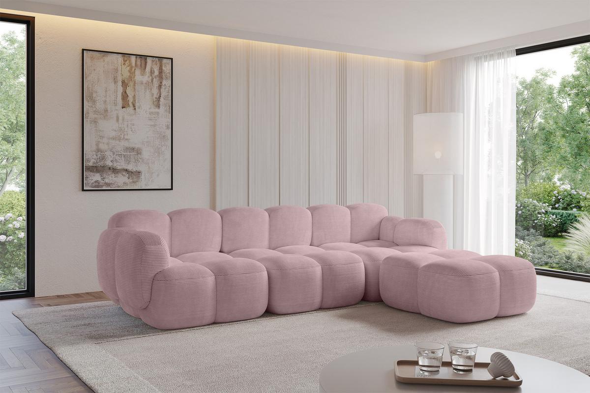 ECKSOFA modulares Sofa Rechts Miko-L2 302x205x75 Rosa Cord - Schwarz/Rosa, Holzwerkstoff/Kunststoff (302/205cm) - ALTDECOR