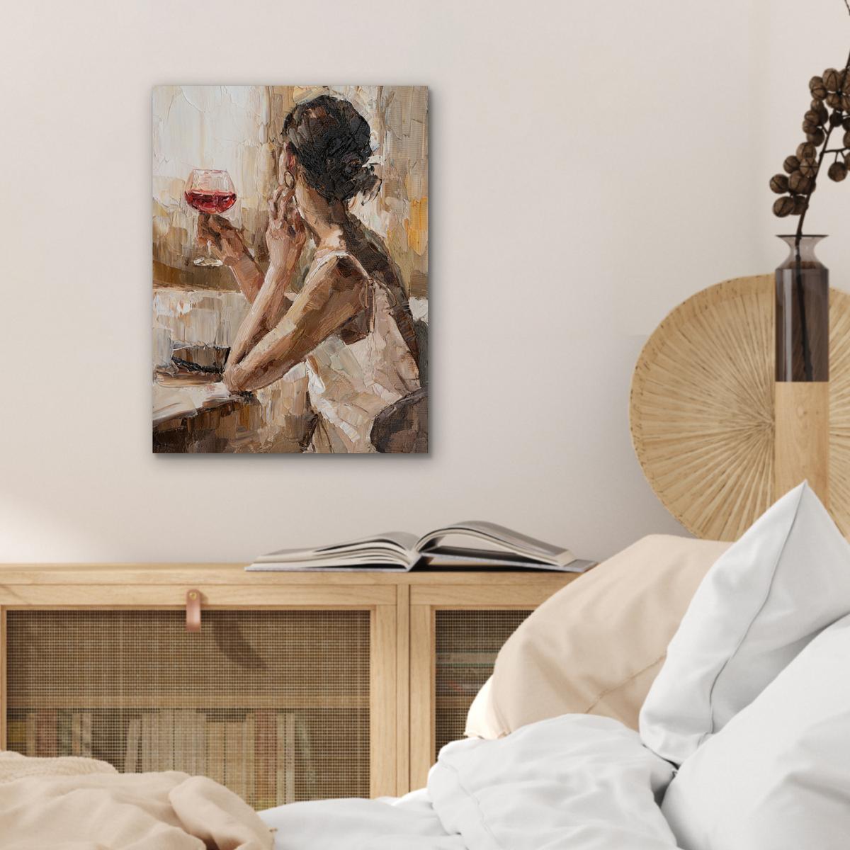 METALLBILD Ölgemälde - Frau - Wein 30x40 cm - Hellbraun, Metall (30/40cm) - MuchoWow