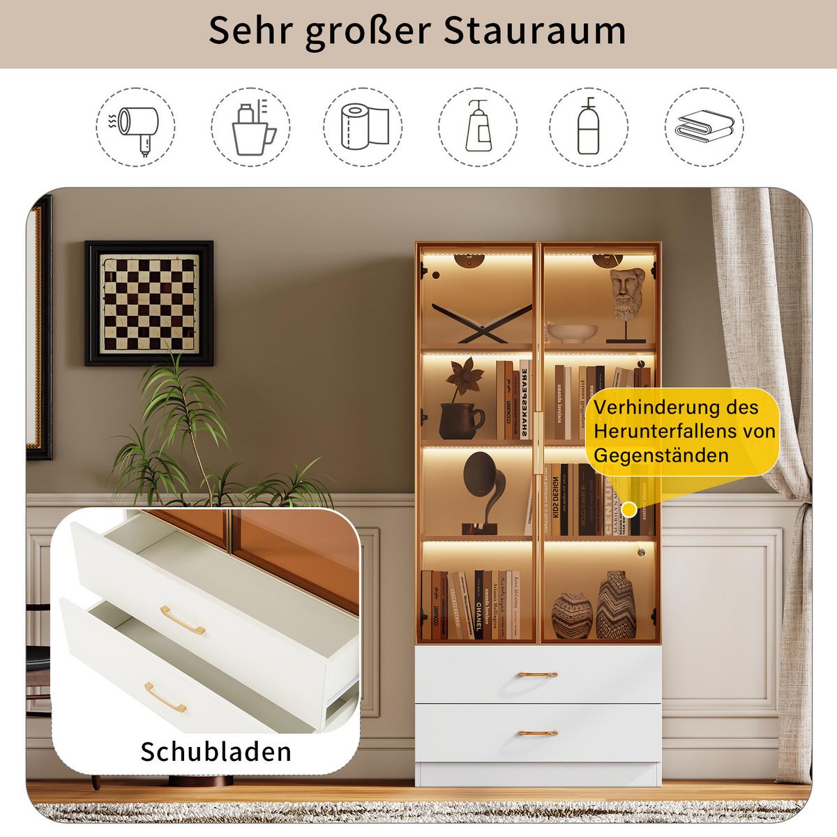 VITRINENSCHRANK in Weiß 74/34.5/170 cm - Weiß, Glas/Holzwerkstoff (34/170/70cm) - Urban Meuble
