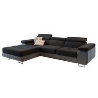 ECKSOFA ELMA L-S Schwarz Velours-Stoff mit Schlaffunktion - Silberfarben/Schwarz, Holz/Textil (280/205cm) - MASSENO