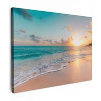LEINWANDBILD Sonnenuntergang - Strand - Meer - Sommer - Blau Wandbild 40x30 cm - Multicolor, Textil (40/30cm) - MuchoWow