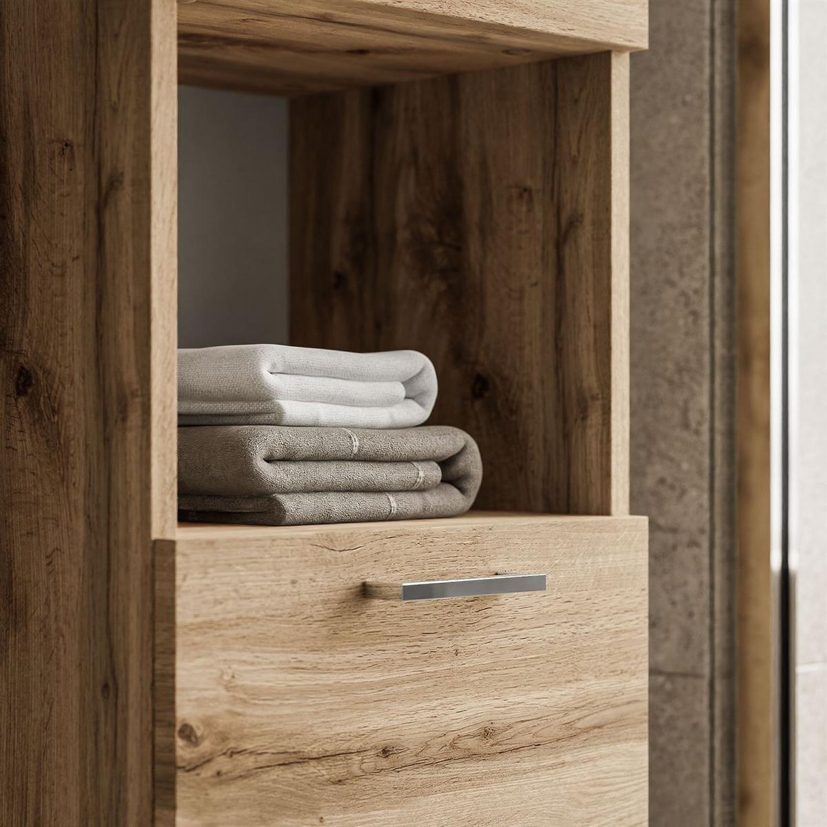 BADMÖBEL-SET LUMIRE LOFT II Wotan Eiche mit Spiegel - Braun, Holzwerkstoff (60/52/46cm) - Lookway