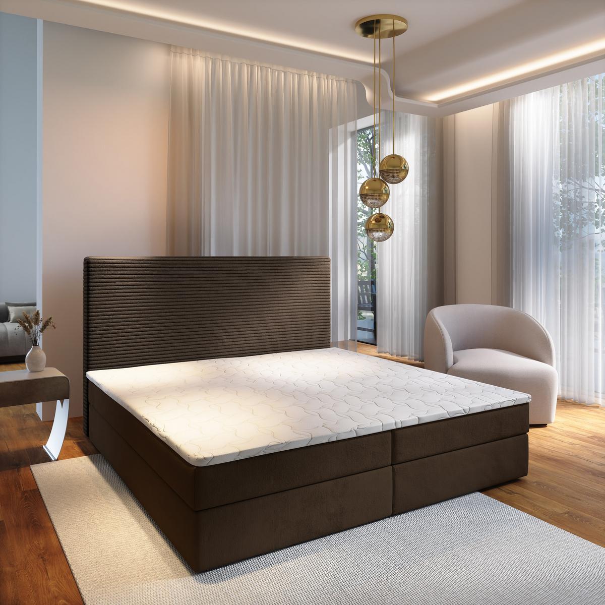 BOXBETT GIARRO 160x200 cm mit Matratze und Topper - Braun - Braun, Holz (160/200cm) - MASSENO