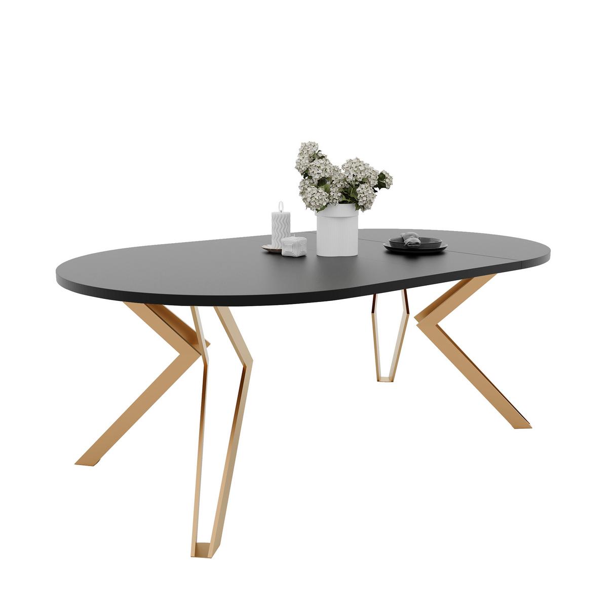ESSTISCH ausziehbar aus MDF, Schwarz - Goldfarben/Schwarz, Holzwerkstoff (120/120/76cm) - Idohome