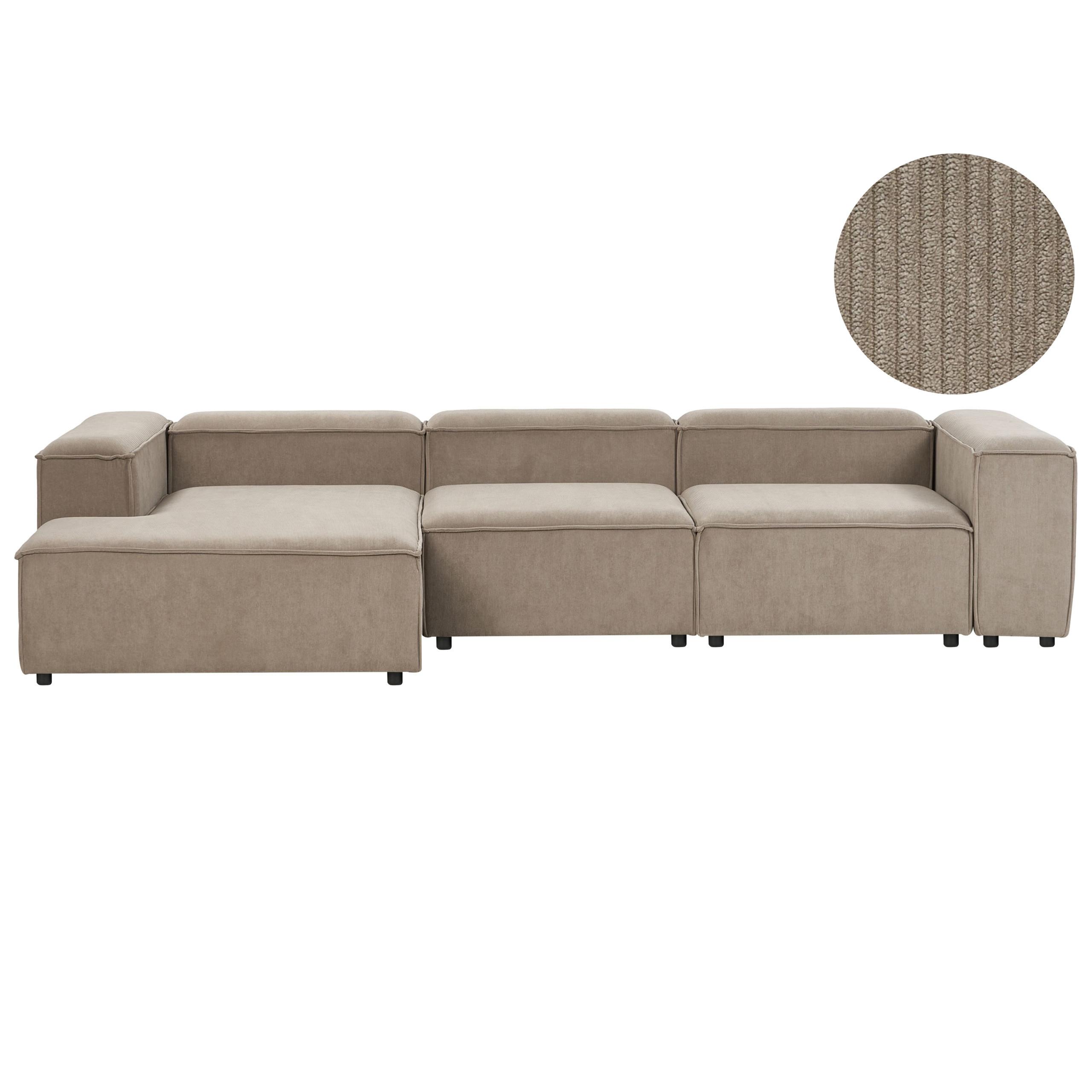 ECKSOFA Modul 4-Sitzer rechtsseitig Hellbraun Cord Ardal - Hellbraun/Schwarz, Textil (326/180cm) - Beliani