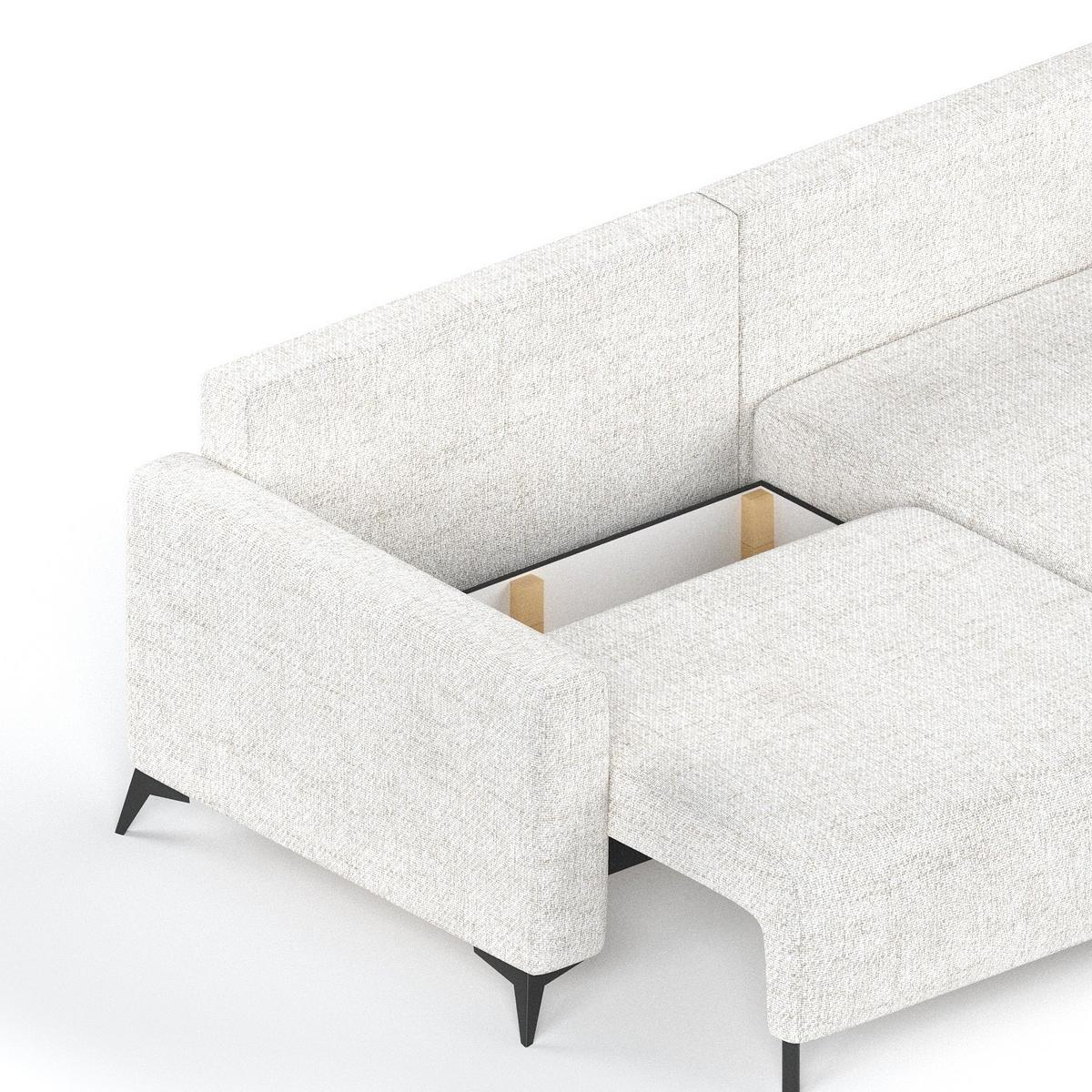 ECKSOFA NUVIO mit Schlaffunktion Creme im Neve Stoff - Creme/Schwarz, Holz/Holzwerkstoff (239/148cm) - AltaBeds