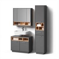 BADMÖBEL-SET Temo Anthrazit 3 Teile, mit Hochschrank - Anthrazit, Holzwerkstoff (80/64/40cm) - Livinity®