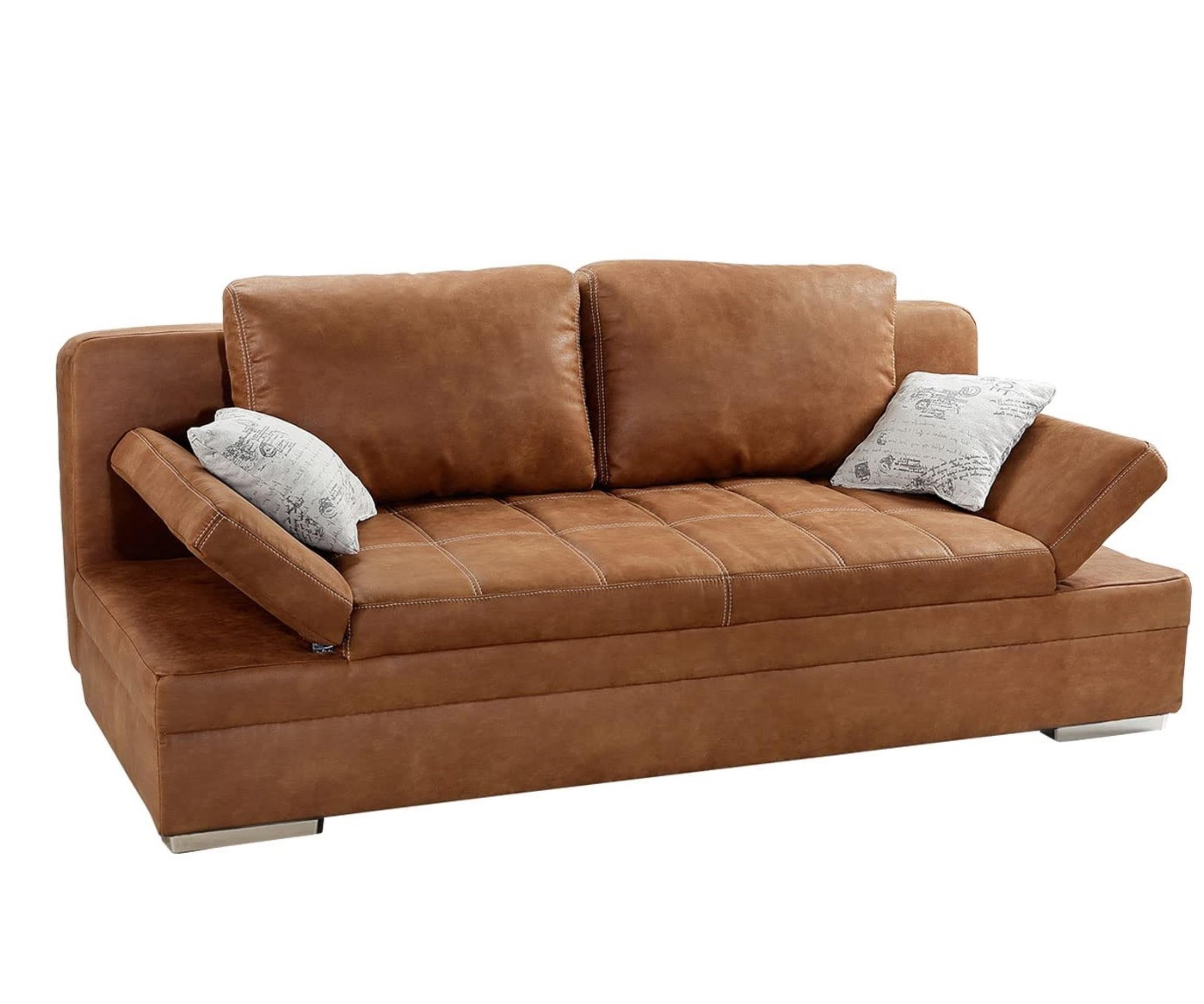 SCHLAFSOFA mit Bettkasten, Wellenfederung, Armlehnen verstellbar B200/T100/H84 cm, Liegefl.148x200 cm, Antikleder-Optik Mikrofaser Braun Curry / 15117 - Hellbraun/Chromfarben, Textil/Metall (200/84/100cm) - luma-home