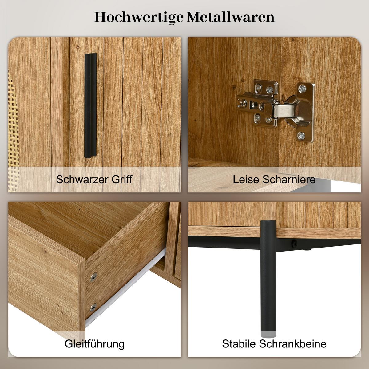 TV-LOWBOARD in holzoptik mit rattan, ovale form und viel stauraum - Naturfarben, Holzwerkstoff (200/49.5/40cm) - Urban Meuble