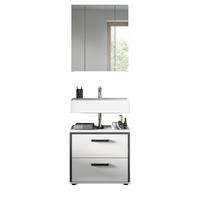 BADMÖBEL-SET 2-teilig weiß Hochglanz, grau, Badkombination 60 x 190 cm - Weiß Hochglanz/Schwarz, Glas/Holzwerkstoff (60/190/37.5cm) - Inn.Furn