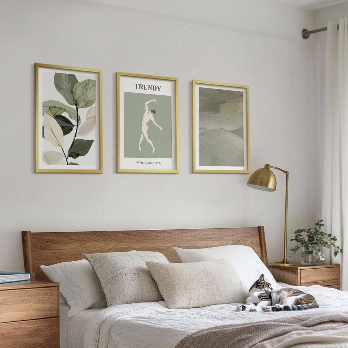BILDER SET 3er Set - 40x60 cm Goldrahmen - Abstrakte Pflanzensilhouettenmuster - Goldfarben, Kunststoff (40/60cm) - TULUP