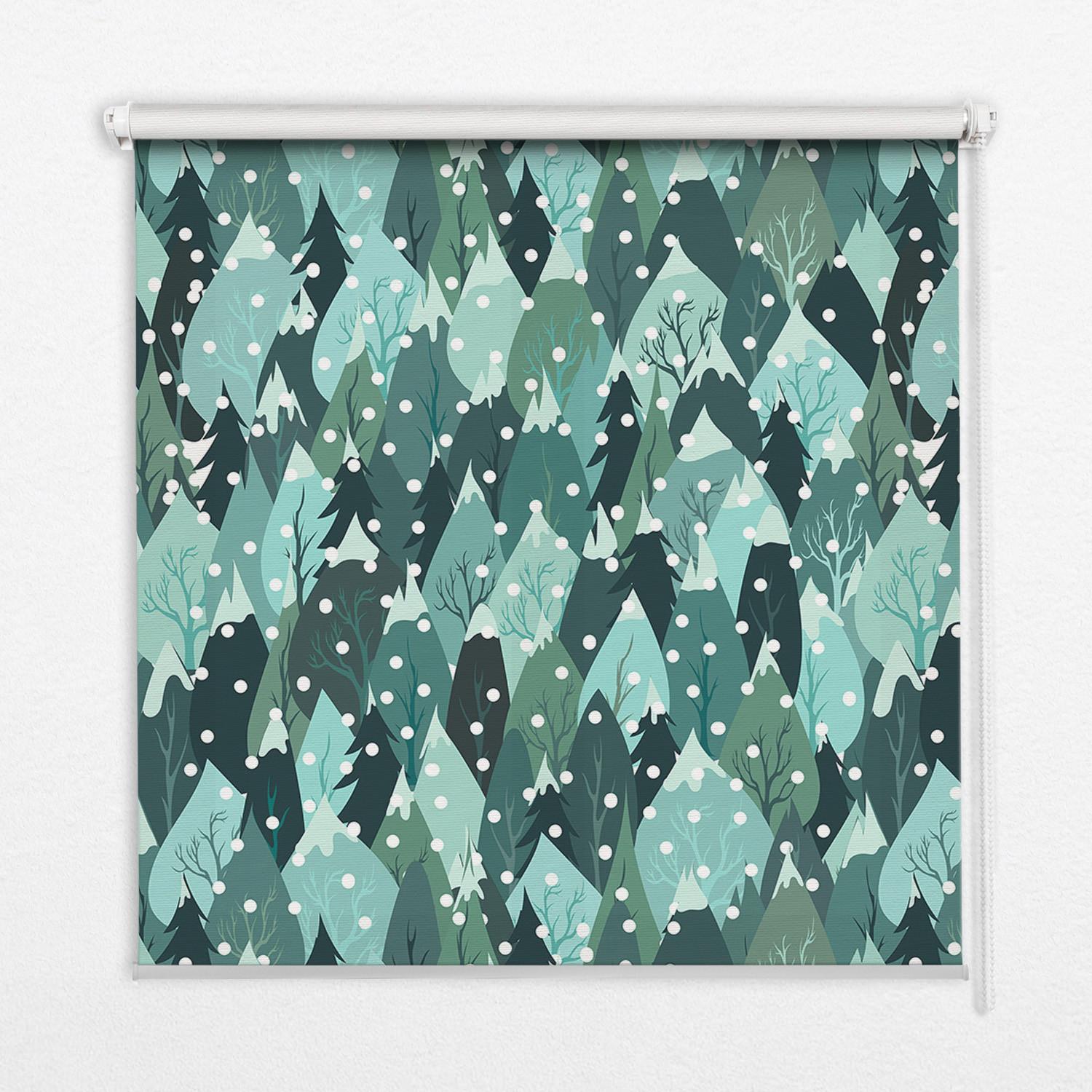 INNENROLLO - Fensterrollo - Rollo - 150x140 cm - Wald und fallender Schnee - Blau, Kunststoff (150/140/0.5cm) - TULUP