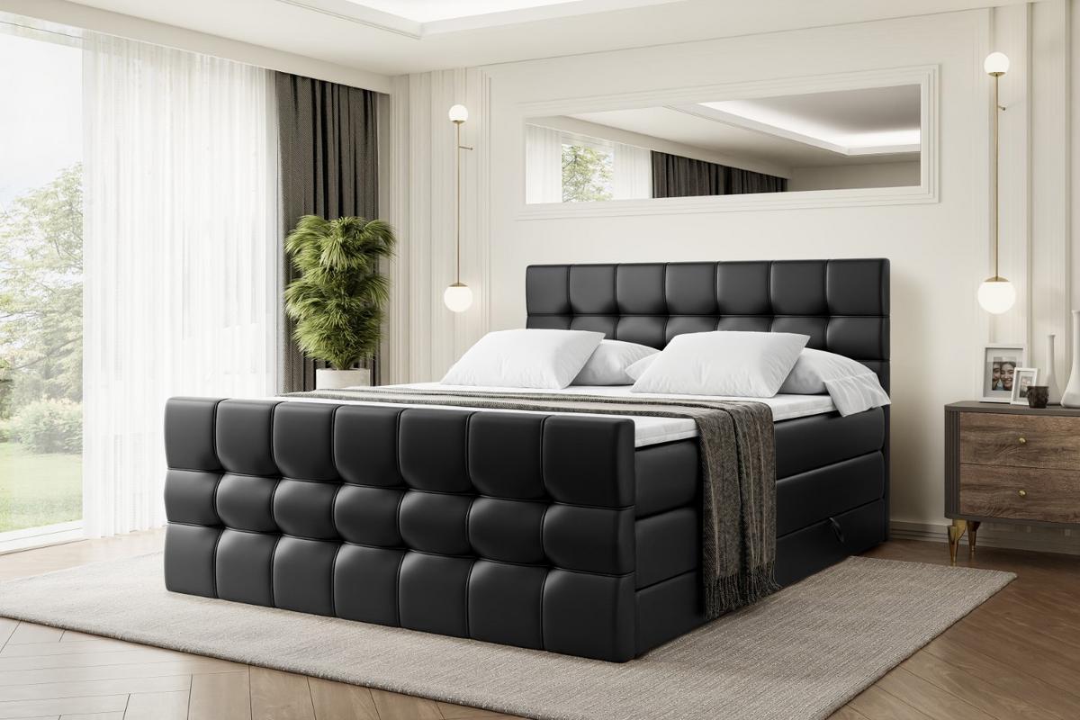 BOXSPRINGBETT BERO-Z KING - 140 x 200 - H3/H4 - Schwarz Hochglanz - Schwarz Hochglanz, Holzwerkstoff (140/200cm) - ALTDECOR
