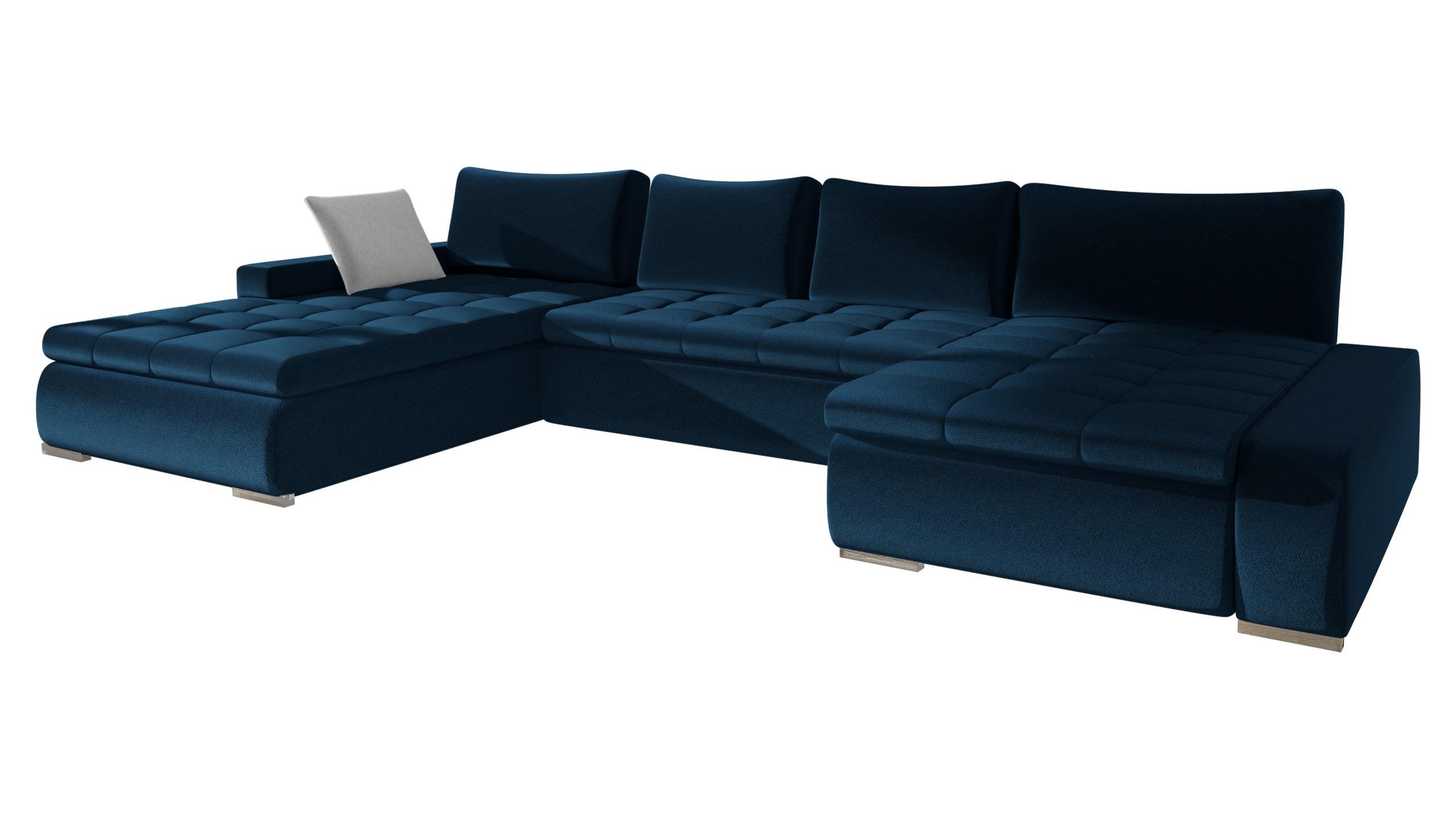 WOHNLANDSCHAFT Caro - Silberfarben/Dunkelblau, Holz/Textil (394/80/213cm) - MIRJAN24