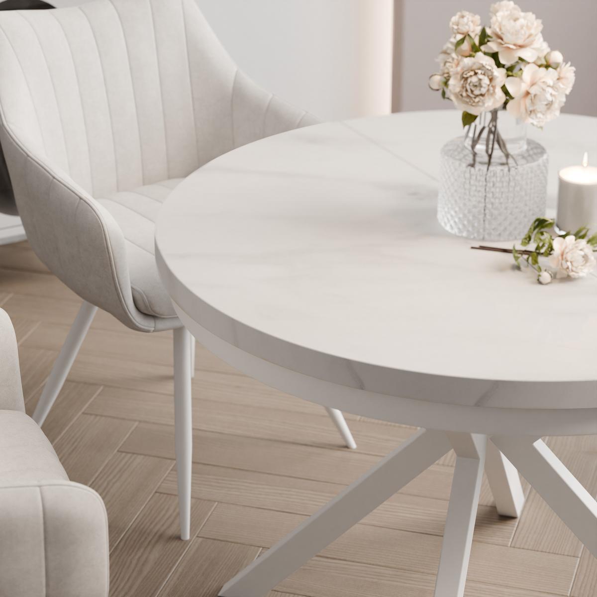 AUSZIEHTISCH MILTON 90-166/76 cm mit Metallgestell und Zarge, Weiß / Bianco Marmor - Perlmutt/Weiß, Holzwerkstoff/Metall (90/90/76cm) - Idohome