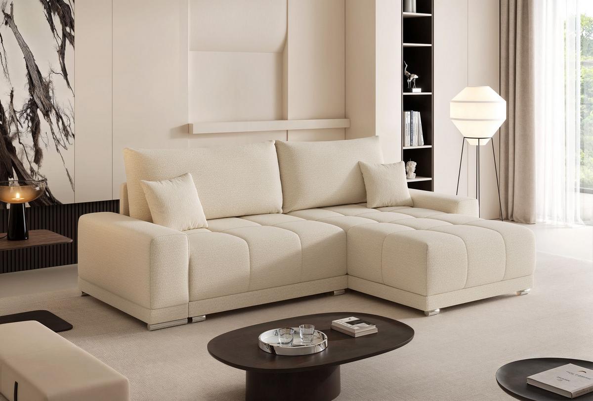 ECKSOFA TARA mit Schlaffunktion und Bettkasten Creme - Chromfarben/Creme, Kunststoff/Textil (261/178cm) - Idohome