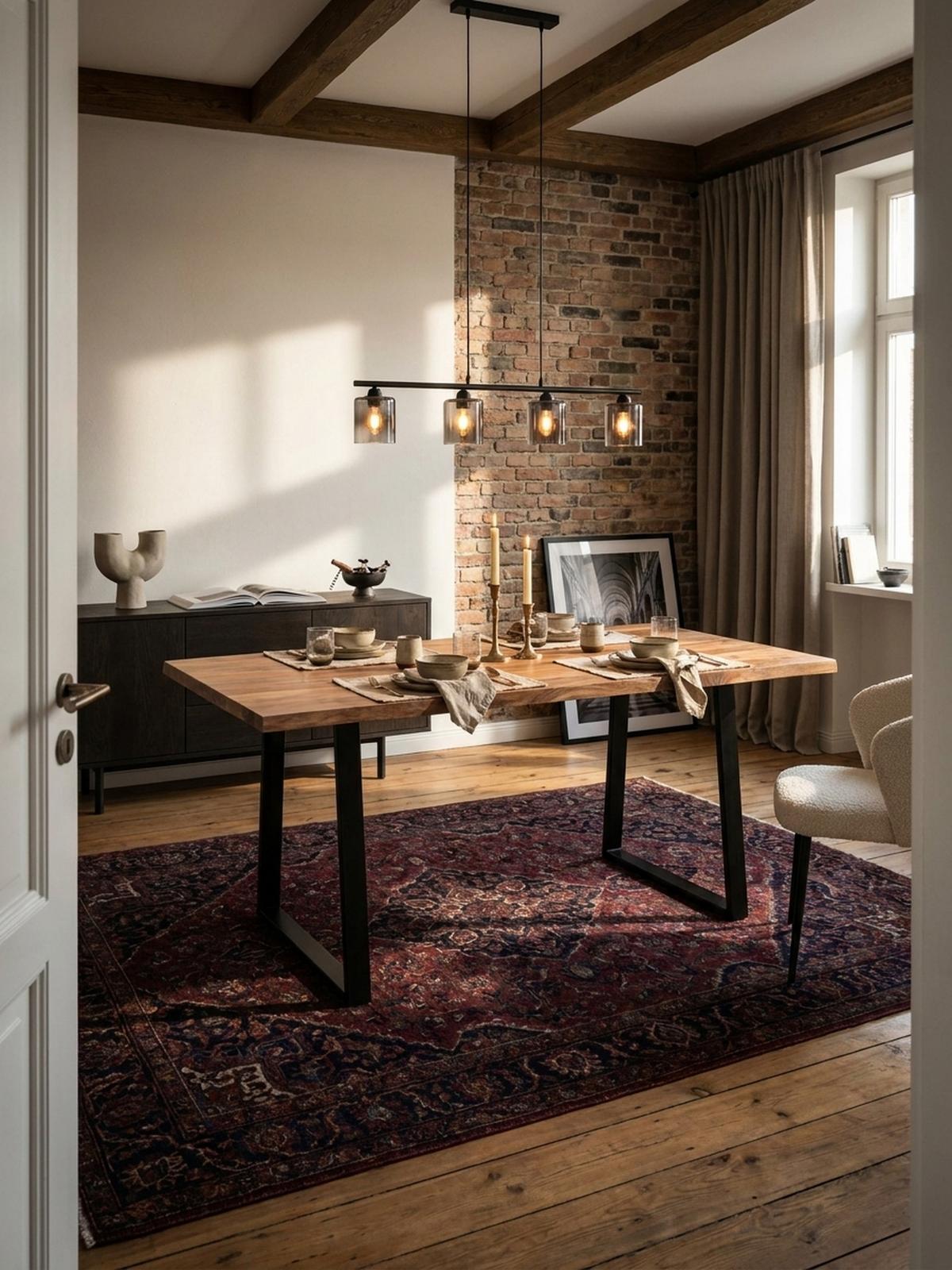 ESSTISCH Massivholz Baumkante Schwarz Metall Handgefertigt TARN, Goldbraun-Schwarz 180x90x76 cm - Schwarz/Braun, Holz (90/180/76cm) - KADIMA DESIGN