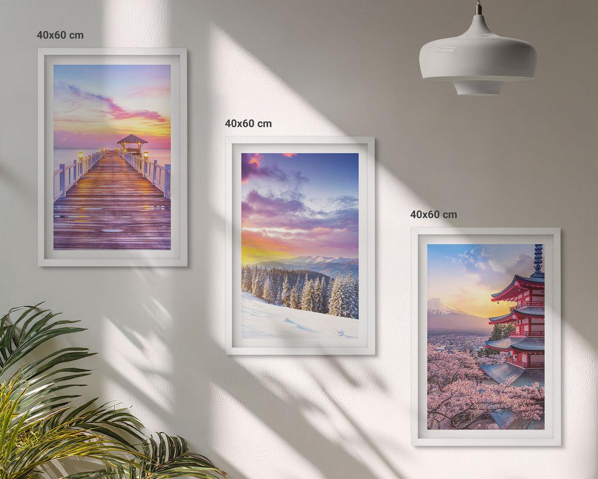 BILDER SET 3er Set - 40x60 cm Weißer Rahmen - Romantische Himmelslandschaften - Weiß, Kunststoff (40/60cm) - TULUP