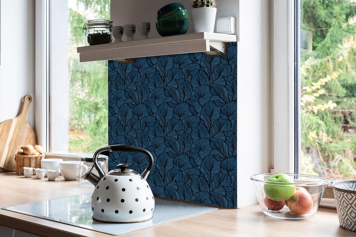 SELBSTKLEBENDE Wandfliesen 9 Stück 30x30 cm - Retro-Blätter - Blau, Textil (30/1.6/30cm) - TULUP