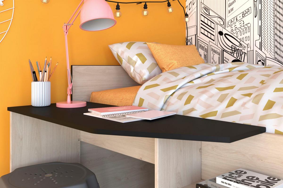 HOCHBETT Parisot Milky 90x200 Holznachbildung Weiß/Japanische Eiche - Eichefarben/Schwarz, Kunststoff (90/200cm) - 58aufmkessel
