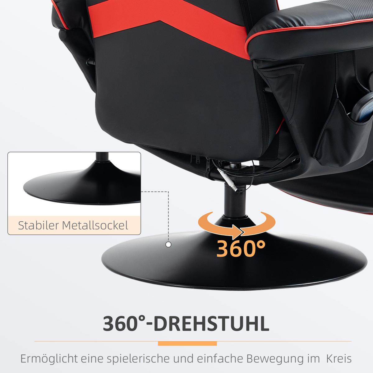 RELAXSESSEL mit Massagefunktion, Elektrisch Fernsehsessel mit Liegefunktion - Rot/Schwarz, Leder/Metall (80/111.5/78cm) - HOMCOM