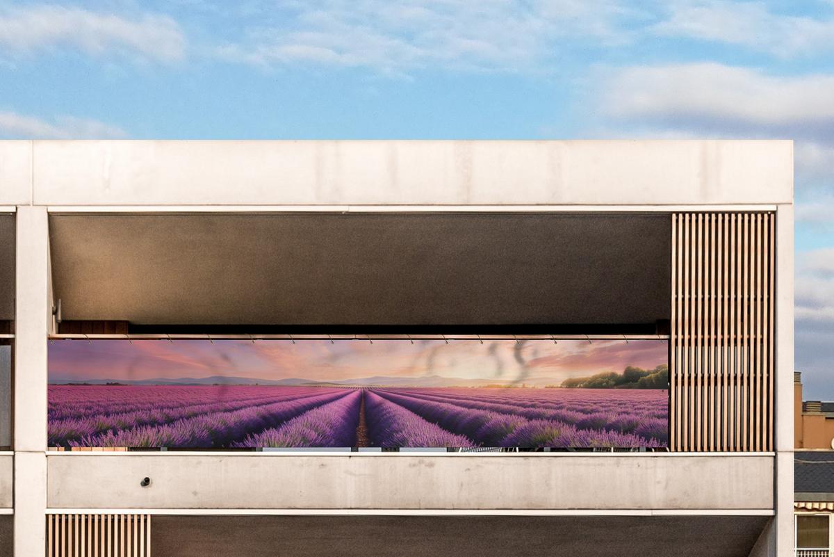 BALKON-SICHTSCHUTZ Lavendelfeld - Sonnenuntergang - Lila - Blumen Groß 500x90 cm - Violett, Kunststoff (500/90cm) - MuchoWow