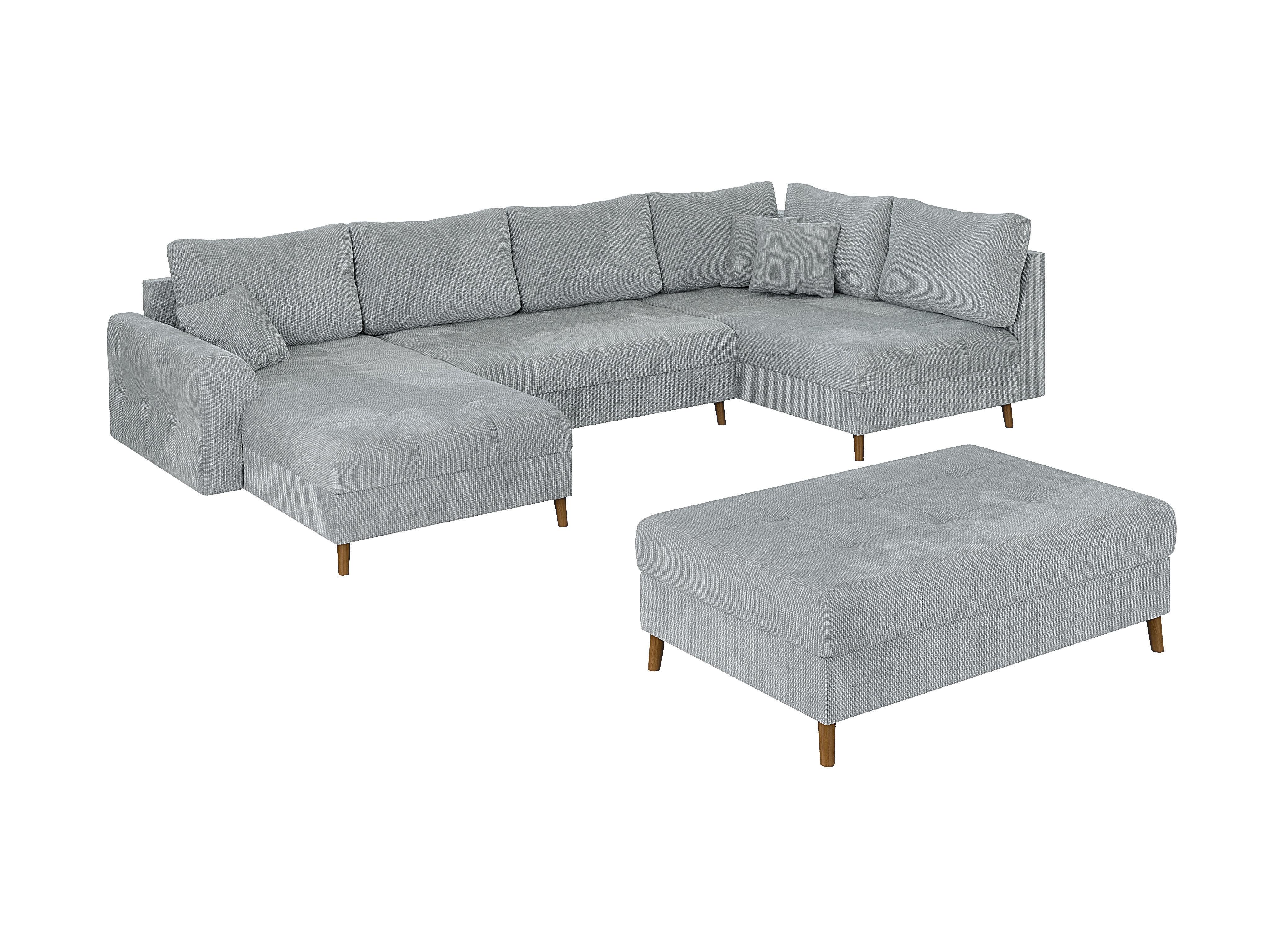 WOHNLANDSCHAFT inkl. Hocker Sigurd Hellgrau Chenille - Hellgrau/Braun, Holz/Textil (310/81/161cm) - S-Style