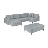 WOHNLANDSCHAFT inkl. Hocker Sigurd Hellgrau Chenille - Hellgrau/Braun, Holz/Textil (310/81/161cm) - S-Style
