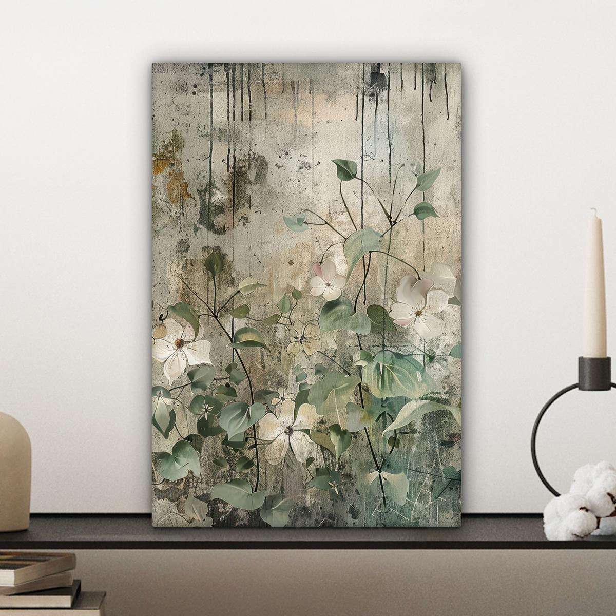 LEINWANDBILD Blumen - Blätter - Abstrakt - Modern Deko Wohnzimmer 20x30 cm - Grau, Textil (20/30cm) - MuchoWow