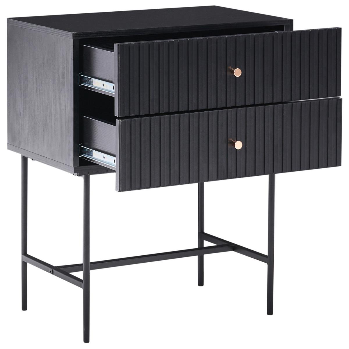NACHTTISCH mit 2 Schubladen Schwarz/Gold Coventry - Schwarz, Holzwerkstoff (32/48/59cm) - Beliani