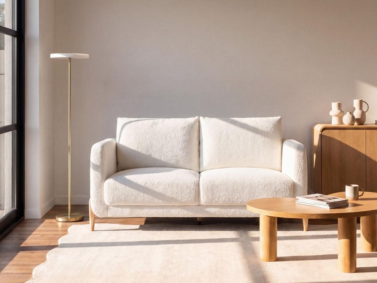 2-SITZER-SOFA Bouclé Weiß Gimo - Hellbraun, Textil (149/83/80cm) - Beliani