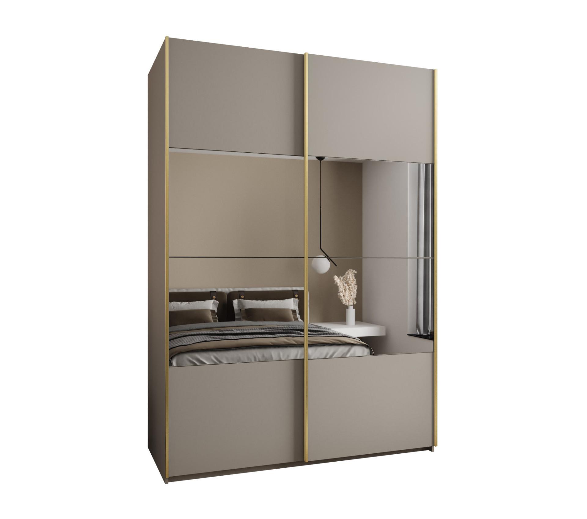 SCHWEBETÜRENSCHRANK 245,5/180/64 2-türig - Kaschmir/Goldfarben, Holz/Metall (180/245/64cm) - Abiks Möbel