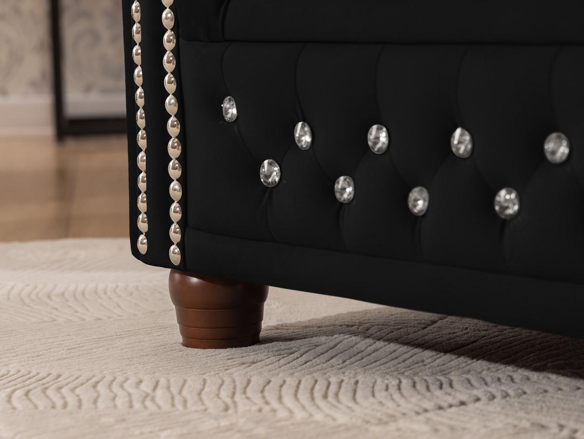 CHESTERFIELD-SESSEL Cleo Blink Schwarz Samt mit Kristallsteppung und braunen Massivholzfüßen - Beige/Schwarz, Holz/Textil (104/72/86cm) - S-Style Möbel