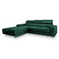 ECKSOFA NOTO L-S Grün Velours-Stoff mit Schlaffunktion - Silberfarben/Grün, Holz/Textil (267/190cm) - MASSENO
