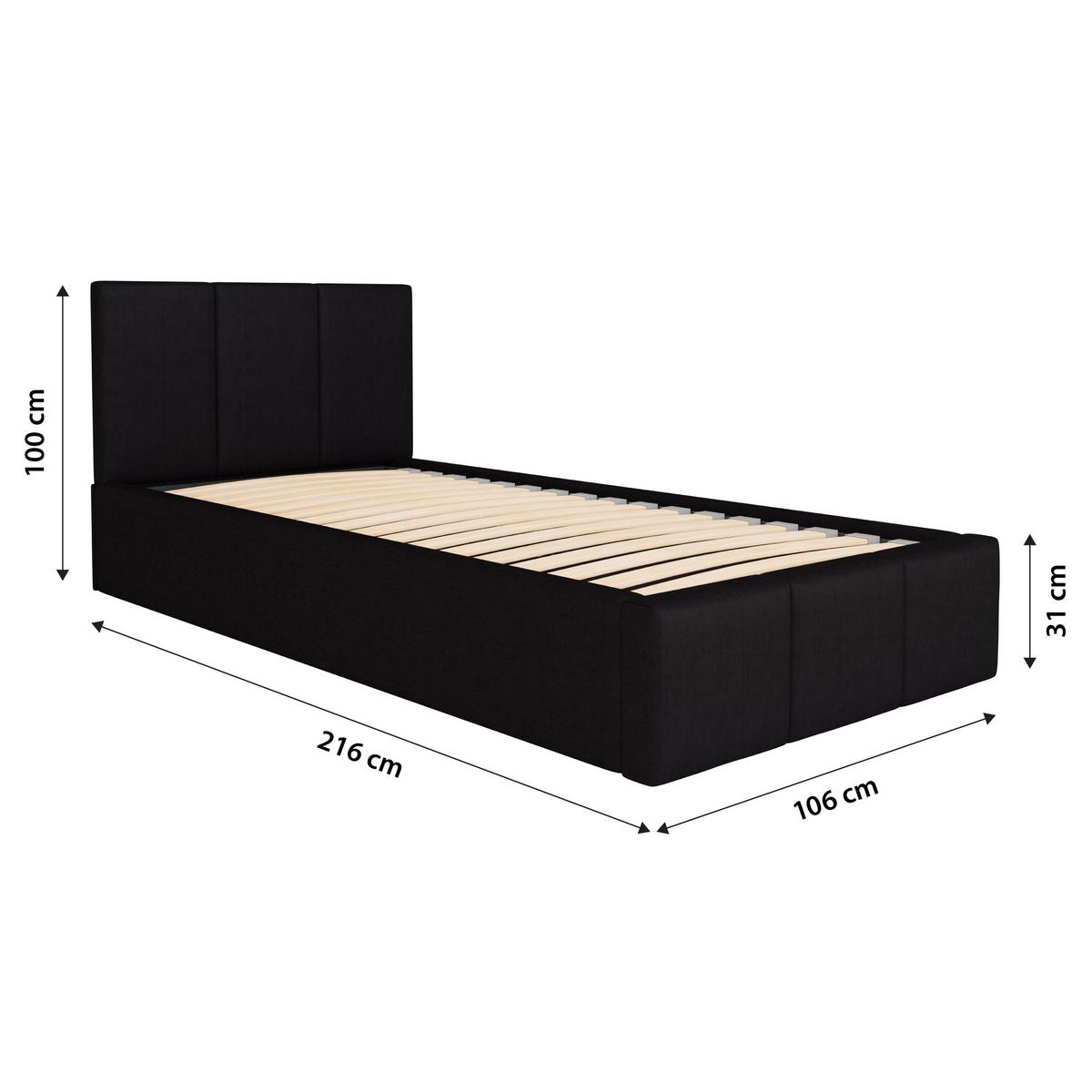 POLSTERBETT für Schlafzimmer mit Stauraum Schwarz 90x200 - Schwarz, Holzwerkstoff (90/200cm) - Muralo
