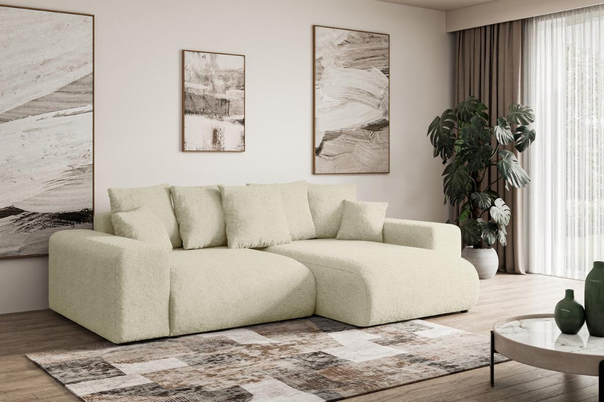 ECKSOFA Ottomane rechts ESKAR-L 266x176x72 Creme Bouclé - Creme/Haselnussfarben, Holzwerkstoff/Kunststoff (176/266cm) - ALTDECOR