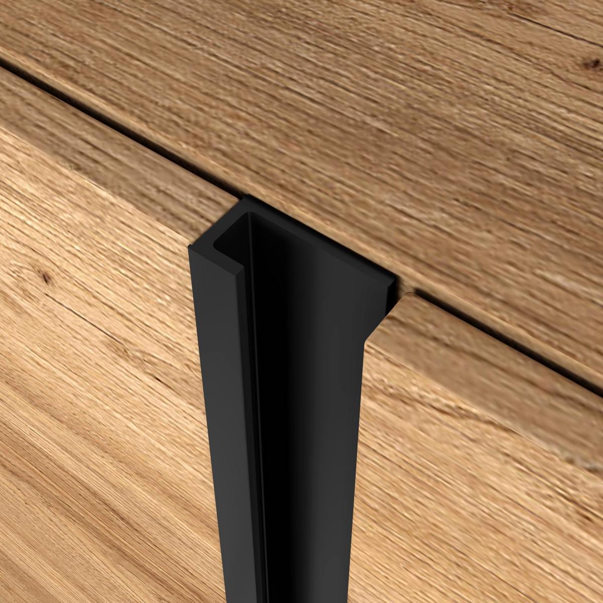 LOWBOARD, Eiche und Schwarz, 315/35/61cm, Kamin mit Feuereffekt XXL - Eichefarben, Holzwerkstoff (315/61/35cm) - Skraut Home