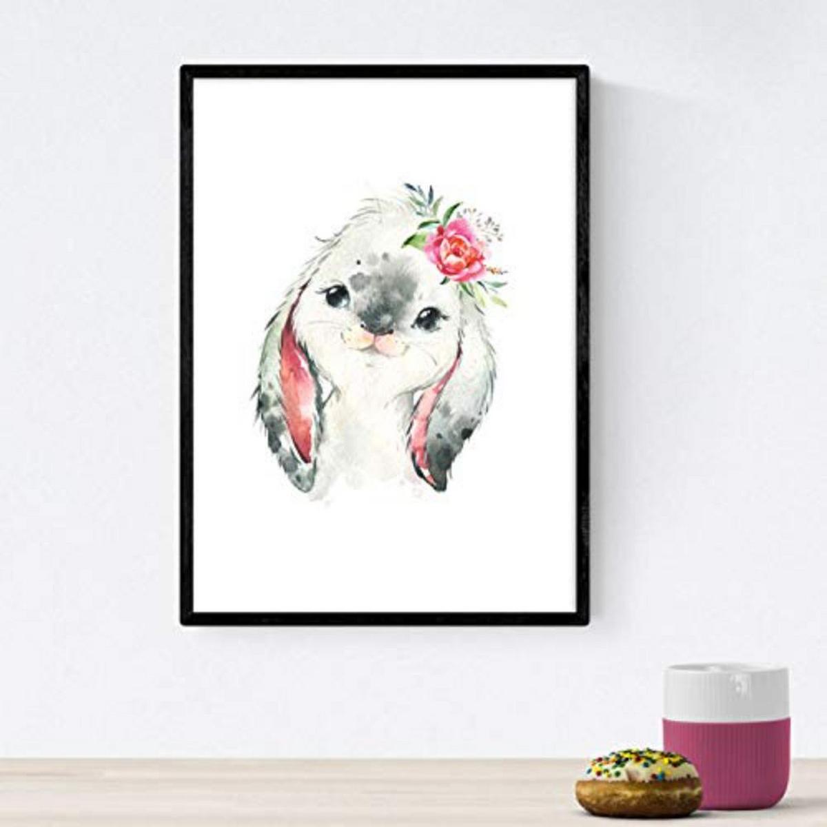 POSTER Set mit 4 Leon AlpacaKaninchen und Kuh A4 Schwarzer Rahmen - Schwarz, Papier (29.7/3cm) - Nacnic