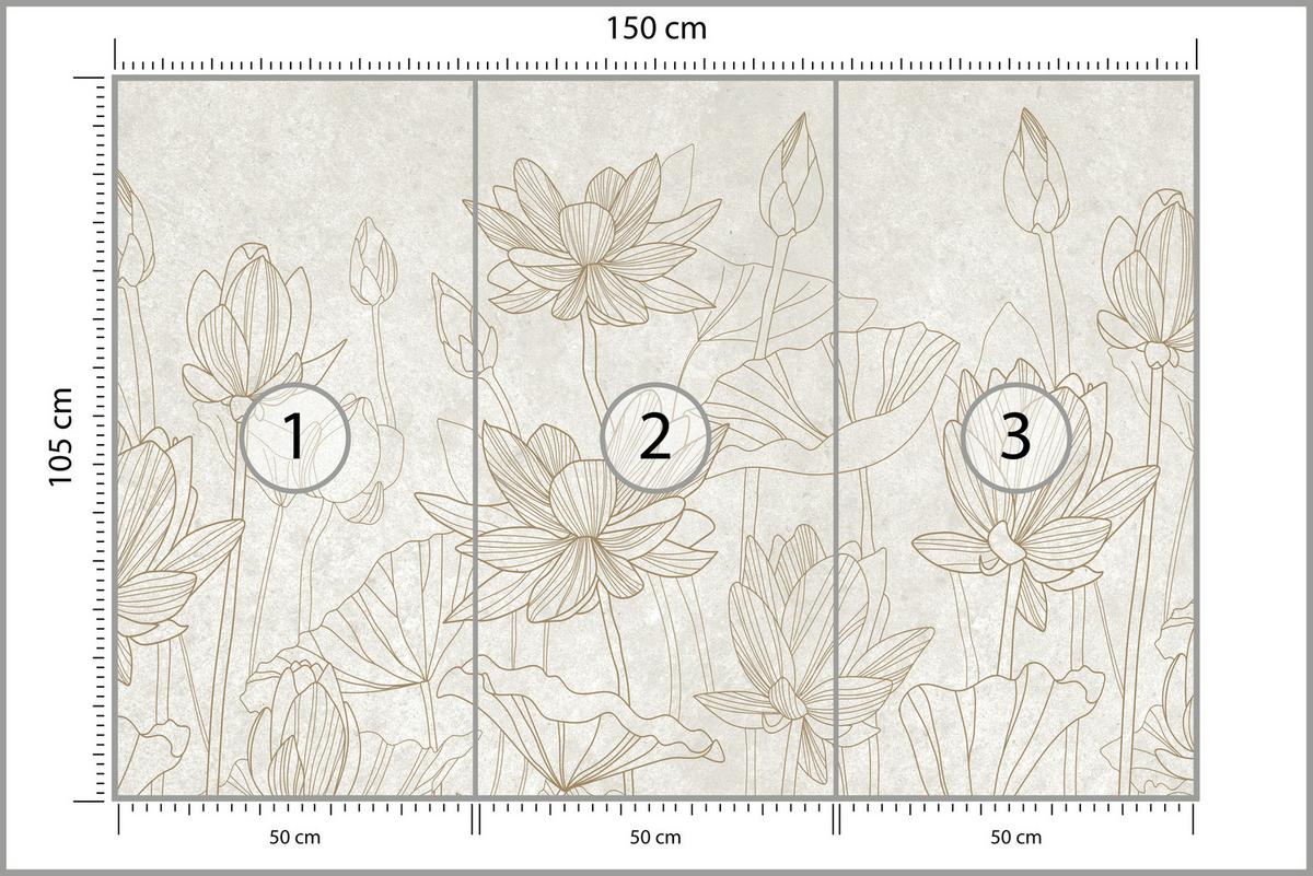 FOTOTAPETE für Wohnzimmer Linienzeichnung Blumen Pflanzen Natur 150x105 - Beige, Papier (150/105cm) - Muralo