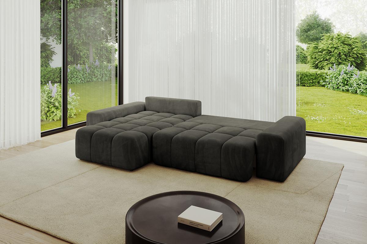 ECKSOFA Ottomane links ENIL-L 297x189x68 Schwarz Velours - Schwarz, Holzwerkstoff/Kunststoff (297/189cm) - ALTDECOR