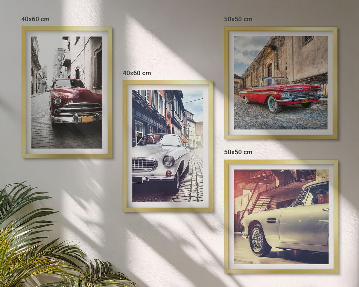 BILDER SET 4er Set - 50x50 cm & 40x60 cm Goldrahmen - Oldtimer in Städten - Goldfarben, Kunststoff (50/50cm) - TULUP