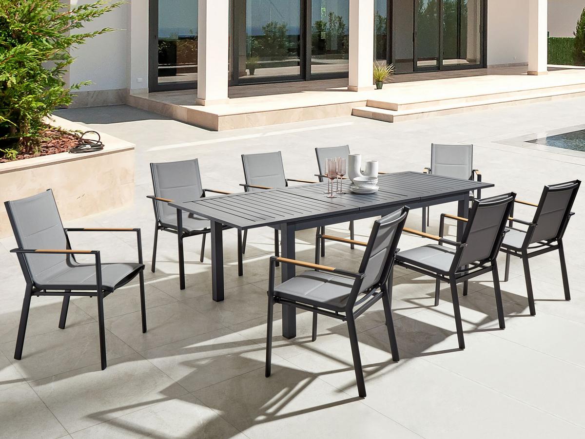 GARTENTISCH 180-240/90 cm Kunststoff Dunkelgrau Skaloma - Grau, Metall (180/90/74cm) - Beliani