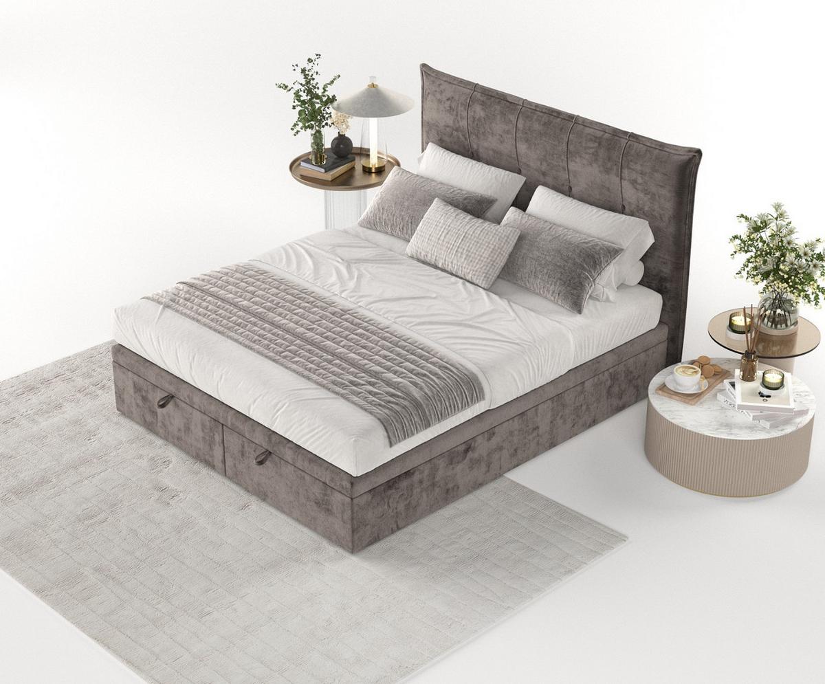 POLSTERBETT Liano mit Stauraum 140/200 cm Braun im Lotta Stoff - Schwarz/Braun, Holz/Holzwerkstoff (140/200cm) - AltaBeds