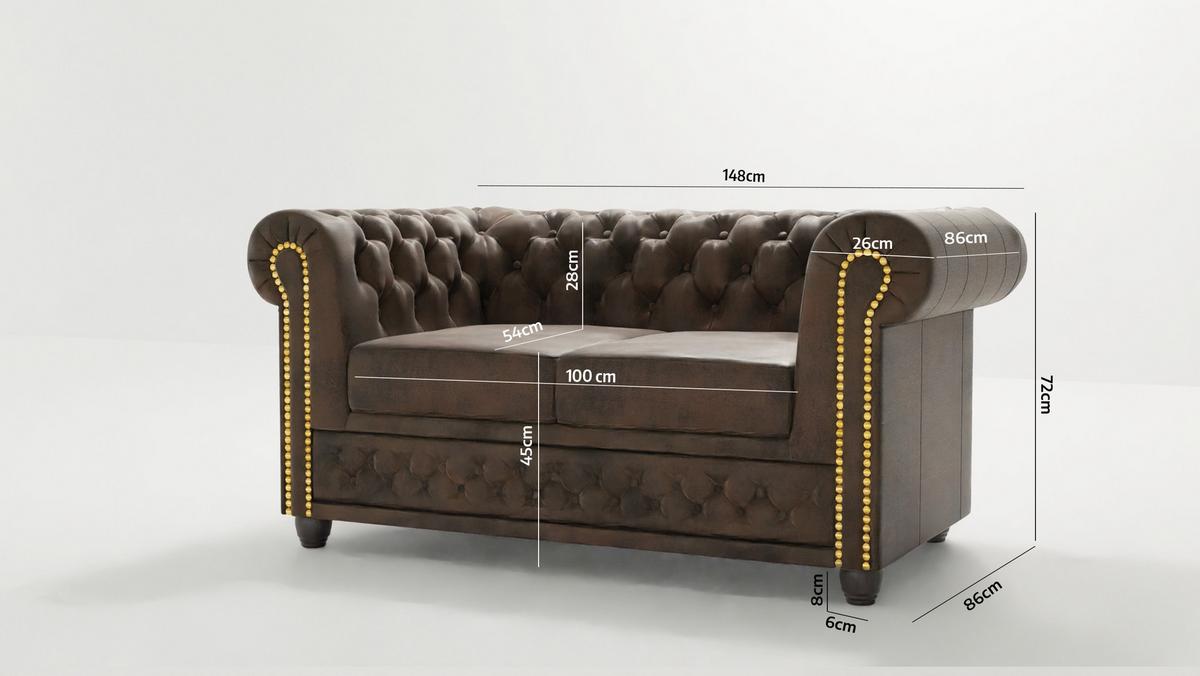 CHESTERFIELD-SOFA 2-sitzer Flux Dunkelbraun Microfaser Vintageoptik - Dunkelbraun/Braun, Holz/Textil (148/72/86cm) - S-Style Möbel